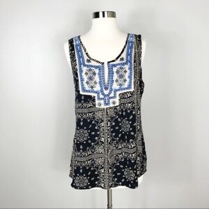 L'affaire Boho Embroidered Blue Black Blouse Size Small
